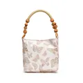 Sac sous le bras brodé de papillons avec poignée élégante en perles de bois vintage - Rose