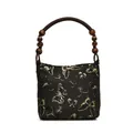Sac sous le bras en soie noire avec broderie papillon dorée et perles rondes en bois - Noir