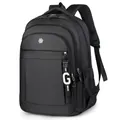 Mochila de viaje negra ergonómica con bolsillos de cremallera y colgante G elegante - Negro