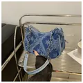 Blue denim crossbody bag featuring star prints and silver chunky chain strap details - Blue Pentagram