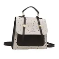 Chic women's white speckled backpack with brown leather flap and retro preppy design - White