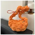 Vibrant orange bubble textured shoulder bag with stylish ruched handle and silver zipper - Orange Red