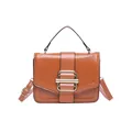 Borsa a mano minimalista francese marrone caramello con fibbia metallica dorata - Marrone