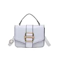 Borsa a mano minimalista in pelle bianca con fibbia dorata e tracolla regolabile - Bianco