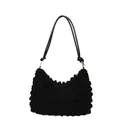 Chic black bubble texture shoulder bag with dual straps and golden hardware details - Black