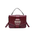 Borsa a tracolla rosso vino stile francese in pelle lucida con fibbia dorata da donna - Borgogna