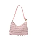 Sac à bandoulière rose texturé à bulles avec design plissé et anneaux dorés - Rose