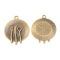 Vintage zinc alloy round plate pendants with fork knife spoon relief for DIY jewelry - 24*31mm / Antique Bronze