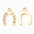 Golden horseshoe charms with Good Luck engraving for DIY jewelry making and crafts - Antique Gold