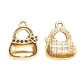 Vintage gold alloy handbag charm with floral accent and textured mesh back for DIY decor - Antique Gold