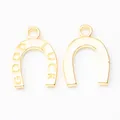 Golden horseshoe charms set with Good Luck engraving and polished finish for DIY jewelry - Gold