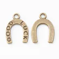 Retro zinc alloy horseshoe charms with Good Luck engraving for DIY jewelry making - Antique Bronze