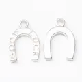 Detail van zilveren hoefijzer hangers met Good Luck tekst voor het maken van eigen sieraden - Wit K/Zilver