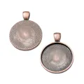 Detail view of 25mm vintage bronze round pendant trays with geometric textured base for DIY - Antique Red Copper