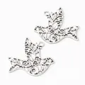 Vintage silver bird pendant charms with intricate filigree pattern for DIY jewelry making - Antique Silver