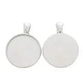 DIY silver alloy pendant tray components with 25mm round bezel and textured backing - White K/Silver