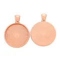Two 25mm rose gold round alloy cabochon settings for DIY jewelry making pendants - Rose Gold