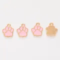 Set van vier schattige roze en gouden kattenpoot emaille bedeltjes voor DIY-sieraden - Roze