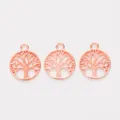 Drie roségouden levensboom hangers met opengewerkt ontwerp voor DIY sieraden maken - Roségoud