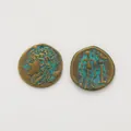 Vintage zinc alloy circular coin pendants with bronze finish and antique green patina - Antique Green