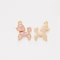 Detail of poodle charms with pink marble enamel finish and textured gold-plated back - Pink