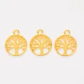 Drie vergulde levensboom-hangers in hol ontwerp voor het maken van DIY-sieraden - Goud