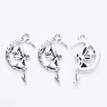 Detailed view of three vintage silver moon and angel charms for DIY jewelry making - Antique Silver