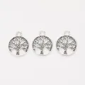 Drie antieke zilveren levensboom hangers met hol cirkelvormig ontwerp voor DIY sieraden - Antiek Zilver