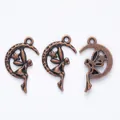 Three antique bronze moon and fairy star pendants for DIY jewelry making and crafts - Antique Red Copper