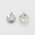 Vintage antique silver globe charms with 3D relief continents for DIY jewelry - 20*16mm / Antique Silver