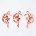 Set of 3 rose gold fairy on crescent moon pendants for DIY jewelry making and crafts - Rose Gold