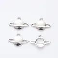 Set of four vintage zinc alloy Saturn planet pendants for DIY jewelry making in silver finish - White K/Silver