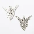 Vintage silver angel charm pendants for DIY jewelry making showing front and back view - Antique Silver
