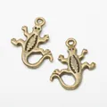 Pair of vintage bronze gecko lizard pendants with textured relief for DIY jewelry making - Antique Bronze
