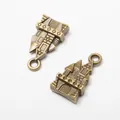 Two antique bronze castle charms for DIY jewelry making with detailed vintage alloy texture - Antique Bronze