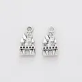 Pair of vintage silver alloy castle charms with textured details for DIY jewelry making - Antique Silver