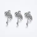 Three vintage silver flamingo alloy pendants for DIY jewelry making with feather details - Antique Silver