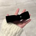 Elegant black velvet bow hair clip with gold heart detail for women's winter hairstyles - Gold Velvet Black Banana Clip With Heart