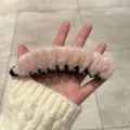 Sweet pink plush banana hair clip with soft faux fur and strong grip teeth for women - Plush Pink