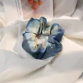 Chouchou à carreaux bleu et jaune en tissu satiné doux, accessoire de cheveux élégant - Plaid Dégradé Beige