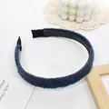 Deep blue wool knitted headband with non-slip inner teeth and plush texture finish - Navy Blue