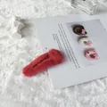 Pinza para el pelo de piel de conejo sintética roja para otoño e invierno con textura suave - Rojo Ladrillo