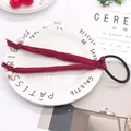 Burgundy fabric hair tie with white faux pearls and high elasticity black rubber band - Solid Jujube Red