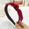 Burgundy velvet bow headband featuring elegant French knotted style for women accessory - Bowknot Twisted Headband / Red