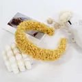 Ginger yellow plush lamb wool wide headband with a soft teddy texture for winter styling - Yellow