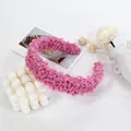Pink bouclé wool headband with plush curly texture for women's autumn winter style - Rose Red