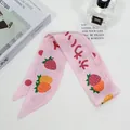 Pink silk ponytail scarf with cute strawberry print and Japanese text for girls - Pink Strawberry