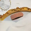 Handmade knitted rectangular hair clip in soft Morandi pink for a sweet and cute daily look - Square Coffee