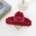 Elegant wine red faux fur hair claw clip with gold metal spring for winter - Red