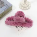 Elegant plush faux fur hair claw clip in deep rose pink for autumn winter hairstyles - Purple